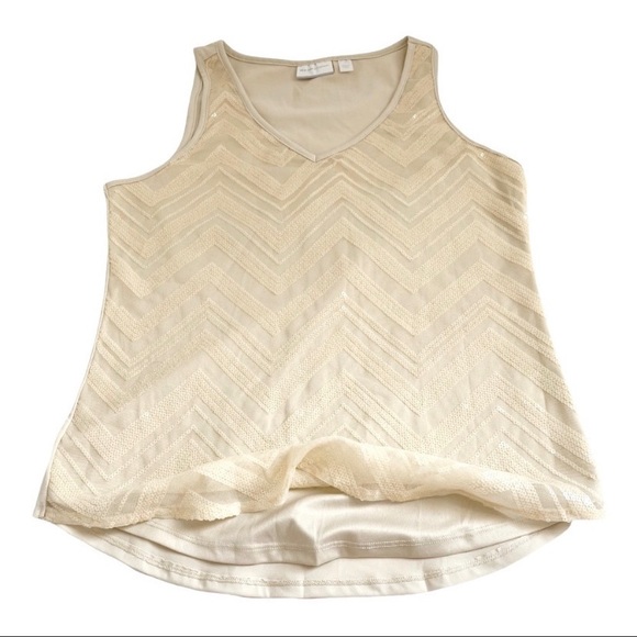 New York & Company Cream Tan Sequin Chevron Design Tank Top, Size Small - Picture 6 of 12